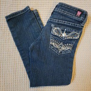 Pink Latte Girls Skinny Leg Blue Jeans Size 6 Embellished Pockets